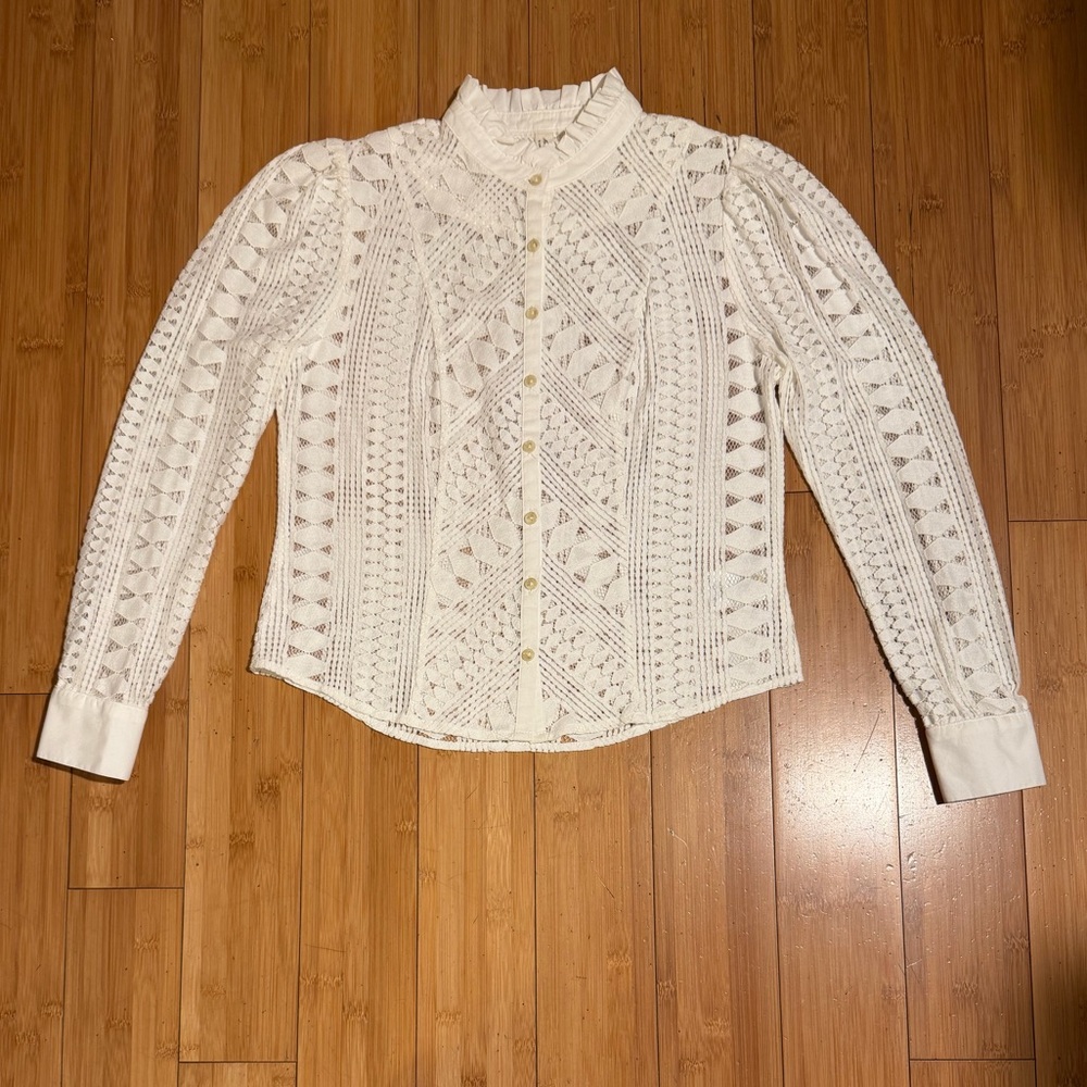 Anthropologie Meadow Rue Lace Long Sleeve Top White / Cream Size 2 - Picture 4 of 16